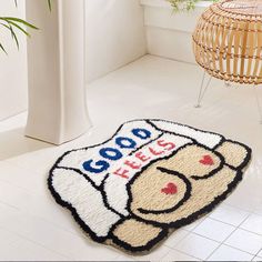 a bathroom rug with the words good times on it