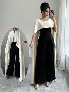 Women's Color Block Loose Jumpsuit Black Elegant  Long Sleeve Knitted Fabric Colorblock,Plain Wide Leg Medium Stretch  Women Clothing, size features are:Bust: ,Length: ,Sleeve Length: Loose Jumpsuit, Inspiration Mode, Wide Leg Jumpsuit, Long Sleeve Casual, Long Sleeve Knit, Woman Colour, Ponchos, Active Wear For Women, Jumpsuits For Women