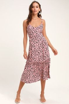 Hot Fashions for Resort Wear for Women | Trendy, Cute Vacation Outfits at Affordable Prices Pink Leopard Print Dress, Dresses Lulus, Tiered Midi Skirt, Pink Cocktail Dress, Lulus Dresses, Mauve Dress, Midi Ruffle Dress, Print Midi Dress, Pink Leopard Print