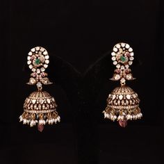 Mayuri Elegance Victorian Jhumkis Victorian Jhumkas, Buttalu Earrings Gold, Beads Haram, Gold Jhumkas, Diamond Jhumkas, Jhumkas Earrings, Buy Earrings Online, Antique Gold Jewelry Indian, Victorian Earrings