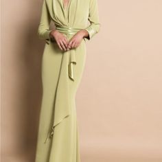 Quiet Elegance Galas Or Mother Of The Bride Column Sheath Floor Length Maxi Draped V Neck Center Scarf Drape Down Middle Built-In Bra Fully Lined. Silk Slight A Line - Mermaid Slight Train Deep Dark Green Green Cumber-Bun And Wrist Detail Long Center Scarf Drape High Society Photo Is The Exact Dress In Pale Green Elegant Floor-length Green Gown, Fitted Green Gown For Wedding Guest, Green Fitted Gown For Wedding Guest, Elegant Maxi Length Mother Of The Bride Dress, Elegant Maxi Mother Of The Bride Dress For Wedding, Green Floor-length Mother Of The Bride Dress, Green Long Sleeve Evening Dress For Wedding Guest, Elegant Green Mother Of The Bride Dress For Gala, Elegant Green Gown For Banquet