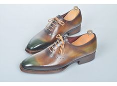 TucciPolo Handmade Luxury Brown and Green Goodyear Welted Oxford Mens Italian Leather Shoes Custom Made Shoes, Italian Leather Shoes, Bespoke Shoes, Casual Dress Shoes, Leather Dress Shoes, Formal Shoes For Men, Leather Shoes Men, Mens Oxfords, Goodyear Welt