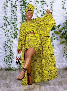 * Fabric is non stretch Ankara Mini Skirt, Native Dresses, Chitenge Dresses, Yellow Ankara, African Women Fashion, Kimono Ankara, Ankara Kimono, Yellow Kimono, Ankara Dress Designs