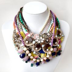 Vintage Multicolor Jeweled Necklaces, Bohemian Multicolor Bridal Necklace For Party, Jeweled Bib Necklace As Costume Jewelry Gift, Jeweled Costume Jewelry Bib Necklace As Gift, Costume Jewelry Bib Necklace With Jewels As Gift, Costume Jewelry Bib Necklace With Jewels For Gifts, Ship Questions, Peach Necklace, Floral Statement Necklace