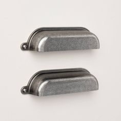 two metal handles on a white wall