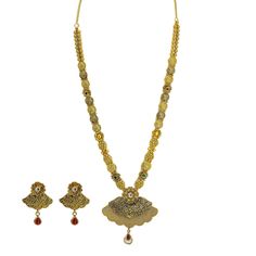 22K Yellow Gold Necklace & Earrings Set W/ Ruby, Emerald, CZ & Large Fan Pendants - Virani Jewelers Dual-tone Yellow Gold Jewelry For Diwali, Diwali Dual-tone Yellow Gold Jewelry, 22k Gold Dual-tone Jewelry For Celebrations, Yellow Gold Dual-tone Jewelry For Festivals, Dual-tone 22k Gold Jewelry For Celebrations, 22k Gold Dual-tone Jewelry For Wedding, Dual-tone 22k Gold Wedding Jewelry, Temple Jewelry In Yellow Gold And Dual-tone, Temple Jewelry Dual-tone Yellow Gold Jewelry