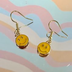 Super cute and well made earrings. Gold accents. Yellow Novelty Earrings With Ear Wire, Novelty Yellow Earrings With Ear Wire, Retro Dangle Earrings Gift, Retro Dangle Earrings For Gift, Fun Yellow Earrings With Ear Wire, Retro Yellow Dangle Earrings, Quirky Hypoallergenic Dangle Earrings, Retro Hypoallergenic Earrings For Gift, Retro Gold Earrings For Gift