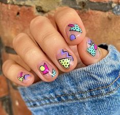 Saved By The Bell Nails, 90s Nail Designs Short Nails, 80’s Nails, 80s Inspired Nails, 1980s Nails, 80s Nail Designs