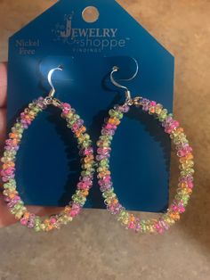 Multicolored beaded hoop, earrings Rainbow Beads, Product Ideas, Sioux Falls, Beaded Hoop Earrings, Beaded Hoops, Sioux, May 23, Beaded Jewelry Diy, Jewelry Earrings Hoops