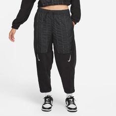 Nwt Nike Sportswear Swoosh Women Black Curve Plush Pants Sz-M A Cozy Feel With A Quilted Look Perfect For Colder Temps. Side Seam Pockets Provide Quick Storage For Daily Must-Haves. An Embroidered Swoosh Logo Adds Texture To Each Leg. Loose Fit For A Roomy Feel 100% Polyester Machine Wash This High-Rise Fit Features An Elastic Waistband That Hits At The Belly Button. Roomy Through The Hip And Thigh, The Cropped Leg Has A Taper At The Lower Leg For A Clean Look That Helps Your Sneakers Shine. Spring Sportswear Parachute Pants, Nike Sweatpants For Spring Streetwear, Nike Athleisure Pants For Spring, Nike Spring Athleisure Pants, Nike Athleisure Parachute Pants For Sports, Sporty Streetwear Bottoms For Spring, Black Joggers For Spring Workout, Black Spring Joggers For Workout, Spring Workout Black Joggers