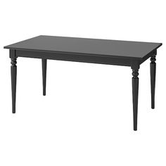 the table is black and has two legs on each side, with one end missing