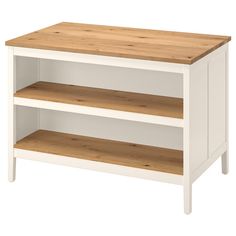 a white and wood shelf with two shelves