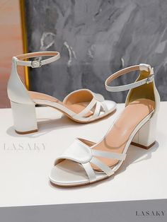 Lasaky - Satin Open Toe Ankle Strap Block Heel Sandals - Elegant Bridesmaid Pumps Summer Prom Block Heels With Closed Toe, Low Heel Bridesmaid Wedding Shoes For Summer, Low Heel Summer Wedding Shoes For Bridesmaid, Summer Bridesmaid Wedding Shoes With Low Heel, Summer Bridesmaid Open Toe Sandals, Summer Ankle Strap Sandals For Bridesmaid, White Sandals For Summer Prom, Summer Wedding Open Toe Block Heels, Spring Bridesmaid Open Toe Sandals