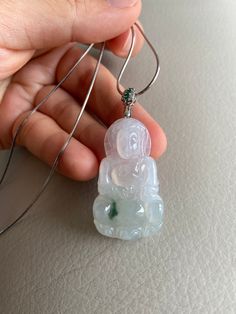 "🌈 Guan Yin Jadeite Pendant for necklace, Icy Light Green & Green 🌷 Untreated Natural Jadeite/ Grade A Jade/ Certified 🌷 Jade from Myanmar/ Burma 🌷 100% handmade carving 🌷 Dimensions : 41.5 x 24.2 x 6 mm 🌷 Color : Light Green & Green 🌷 Free standard shipping from Hong Kong with tracking provided 🌷 Take approximately 7-21 days to arrive worldwide ❤️ In Chinese Culture: Young people wear jade pendant will have a prosperous life, attracts good luck and friendship Old people wear jad Jade Amulet Pendant Necklace, White Jade Round Pendant Necklace, Spiritual Jade Crystal Necklaces With Round Shape, White Jade Jewelry For Meditation, Jade Pendant Crystal Necklace For Jewelry Making, Jade Amulet Jewelry For Meditation, Jade Gemstone Amulet Necklace, Jade Gemstone Amulet Necklaces, Jade Amulet Necklaces With Gemstones