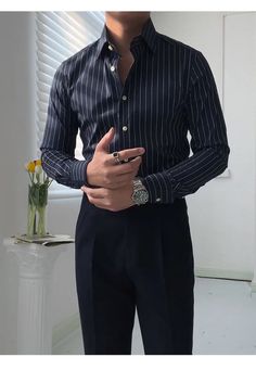 Italian Business Casual Men, Men’s Business Outfits, Formal Pent Shirts For Men, Men Pattern Shirt, Navy Blue Shirt Outfit Mens, Elegant Men Outfits, Shirt Pattern For Men, Men Formal Outfit Classy, Business Casual Outfits Men