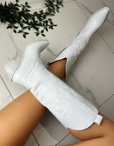 🤍Faster shipping on Diastudios.co.uk & discount code NEWBIE Standard fit Heel Height: 6cm Shaft Height: 35cm Fits Calves: 35-42cm circumference with stretch (custom calf boots available on Diastudios.co.uk) Material: Vegan Faux Leather  UK Sizing    *International customers please remember to convert your sizing to UK sizing on our size chart * White Heeled Boots For Rodeo In Fall, White Heeled Boots For Fall Rodeo, White Mid-calf Boots For Fall Rodeo, White Mid-calf Boots For Rodeo In Fall, White Snip Toe Knee-high Boots For Spring, White Snip Toe Heeled Boots For Rodeo, White Wide Calf Snip Toe Knee-high Boots, White Wide Calf Western Knee-high Boots, White Western Heeled Boots With Wide Calf