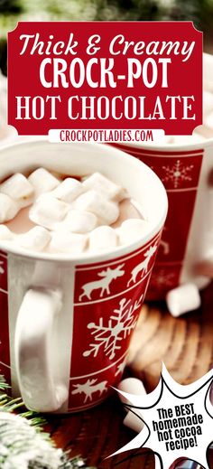 hot chocolate with marshmallows in a red and white cup