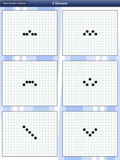 four squares with dots in the middle and one dot at the bottom, on top of each