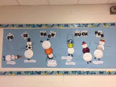 a bulletin board that has snowmen on it