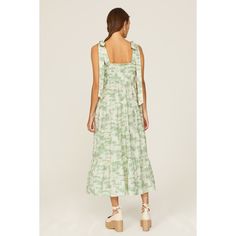 Green toile linen blend (55% Linen, 45% Cotton). A-line. Sleeveless. Square neck. Pull on. 43.5" from shoulder to hemline. Imported. Rent The Runway, Tie Sleeve, Closet Designs, Square Neck, Linen Blend, Chloe, A Line, Midi Dress, Summer Dresses