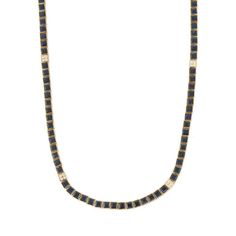 This is part of Chairish’s Fine Jewelry assortment.  Blue Sapphire Necklace in 18K Gold studded with square cut sapphire pieces and diamonds. Accessorize your look with this elegant blue sapphire beaded necklace. This stunning piece of jewelry instantly elevates a casual look or dressy outfit. Comfortable and easy to wear, it is just as exquisite worn alone or layered with other charms for a modern fashion statement.  PRODUCT DETAILS :-  > Material - 18K Solid Yellow Gold  > Gemstone - Blue Sapp Elegant Rectangular Gemstone Beads Jewelry, Elegant Blue Necklace With Box Chain, Round Gemstone Tennis Necklace Fine Jewelry, Luxury Blue Necklaces With Single Cut Diamonds, Elegant Blue Jewelry With Box Chain, Luxury Gold Tennis Necklace With Gemstones, Luxury Blue Necklace With Single Cut Diamonds, Elegant Blue Box Chain Jewelry, Elegant Blue Tennis Necklace For Gift