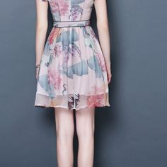 Show body chiffon print dress with .. Dress With Belt, Graduation Dress, High Low Dress, High & Low, Print Dress, Chiffon