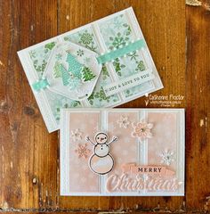 two christmas cards with snowmen on them