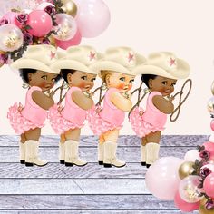 These cowgirl baby cake toppers, baby girl centerpieces, or cutouts make for an eye-catching cake topper or a charming table centerpiece for your party decor. 1. Baby girl size 10" in height. Baby girl cutouts include 2 or 6 one-sided paper die cuts.  2 pcs - 1 facing left and 1 facing right.  6 pcs - 3 facing left and 3 facing right.  They are made of 100 lb cardstock paper. 2. Baby girl size 16" in height. 2 pcs - 1 facing left and 1 facing right.  4 pcs - 3 facing left and 3 facing right.  3. Baby girl size 4" in height. 12 pcs - 12 facing right.  3. One double-sided centerpiece. Baby size without stick 10" 4. Set of 3 double-sided centerpieces. Baby size without stick 10" 100lb cardstock paper. Cowgirl Baby Shower Theme, Cowgirl Baby Showers, Cowgirl Baby, Baby Cake Topper, Pink Cowgirl, Decorations Party, Baby Shower Theme, Girls Party