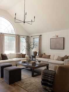 a living room filled with furniture and a large window in the wall above it's windows