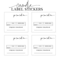 the printable label stickers are shown in black and white, with cursive writing