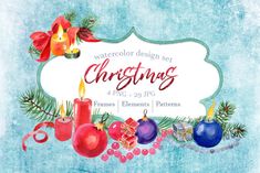 watercolor christmas banner with candles and ornaments