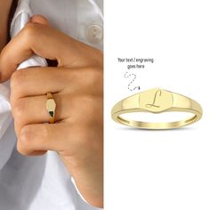 14k Gold Hexagon Initial Ring will be your signature item to your daily style. It's the one for create daily classy look with your initial on it! One letter or number combination can be stamped on the ring if you want. Please note your personalization during checkout. 14k Gold Stick Band Engravable Ring is also avaliable: https://www.etsy.com/listing/1353343274/ 14k Gold Wide Band Engravable Ring is also avaliable: https://www.etsy.com/listing/1351788904/ 14k Gold Bold Initial Ring is also avali Customizable 14k Gold Signet Ring For Anniversary, Adjustable 14k Gold Signet Ring As Gift, Fine Jewelry Engraved Ring With Engraving Option As Gift, Elegant Tarnish-resistant Initial Ring As Gift, Fine Jewelry Initial Ring With Engraving Option As Gift, Elegant Customizable Initial Ring For Promise, Fine Jewelry Initial Ring With Engraving Option, Customizable 14k Yellow Gold Signet Ring, Modern Signet Ring With Engraving Option For Gift