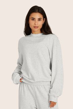 LIGHTWEIGHT SWEATS CLASSIC CREWNECK - HEATHER GREY Comfy Super Soft Sweater For Loungewear, Oversized Heather Grey Sweater With Ribbed Cuffs, Cozy Crew Neck Sweats With Soft Texture, Comfy Crew Neck Sweats With Soft Texture, Oversized Comfortable Crew Neck Sweatshirt, Relaxed Fit Crew Neck Sweats With Ribbed Neckline, Fall Loungewear Crew Neck Sweater, Comfortable Crew Neck Sweater With Soft Texture, Comfortable Crew Neck Sweater With Ribbed Cuffs