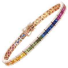 BRACELET 18K Rose Gold Diamond 1.30 Cts/300 Pcs Multi Sapphire 7.12 Cts/75 Pcs Elegant Multicolor Tennis Bracelet For Formal Occasions, Elegant Formal Multicolor Tennis Bracelet, Elegant Multicolor Diamond Bracelet, Luxury Multi-stone Diamond Bracelet, Luxury Multicolor Tennis Bracelet For Anniversary, Elegant Multicolor Diamond Bracelet For Formal Occasions, Luxury Multi-stone Cubic Zirconia Tennis Bracelet, Luxury Cubic Zirconia Multi-stone Tennis Bracelet, Multicolor Diamond Bracelet For Formal Occasions