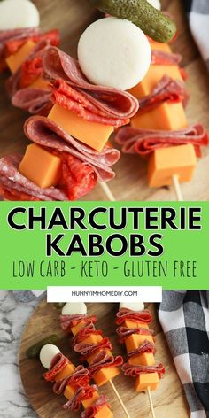 charcuterie kabobs with meat, cheese, and pickles Charcuterie Skewers, Individual Appetizers, Skewer Appetizers, Lake Food Ideas Summer, Food Ideas Summer, Mini Pizzas, Lake Food Ideas, Finger Foods Easy