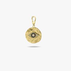 Evil Eye Pendant | 14K Solid Gold - Mionza Jewelry-charm necklace, christmas gift, disc necklace, evil eye anklet, evil eye bracelet, evil eye charm, evil eye charms, evil eye earrings, evil eye jewelry, evil eye pendant, gold charm, good luck charm, protection charm Luxury Pendant Charm Jewelry, Yellow Gold Evil Eye Medallion Jewelry, Yellow Gold Jewelry With Evil Eye Medallion, Yellow Gold Medallion Jewelry With Evil Eye, Luxury Yellow Gold Pendant Charms, Luxury 14k Gold Jewelry With Detachable Pendant, Symbolic Round Evil Eye Jewelry, 14k White Gold Jewelry With Detachable Pendant, White Gold Jewelry With Detachable Pendant In 14k Gold