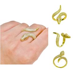 MY GOLD SOURCE 14K Yellow Gold Fancy CZ Snake Ring Size 7.25 PRODUCT DETAILS - METAL: 14K YELLOW GOLD (100% Authentic) - CONDITION: NEW -STONE: CUBIC ZIRCONIA -RING FINGER SIZE: 7.25 -APPROX. WEIGHTS: 4.4 grams This is a Stunning Real 14K Yellow Gold Fancy Snake Ring! It is Extremely Fashionable and dainty. -note all weights and dimensions are approximate- -Refer to image to see details- -Returns accepted within 30 Days after receiving the item- MY GOLD SOURCE Party Yellow Gold Jewelry With Pave Setting, Gold Rings With Pave Setting For Party, Yellow Gold Diamond Ring In Snake Shape, Gold Open Ring Diamond Ring For Party, Luxury Hand Set Gold Rings, Gold Snake Ring With Diamond Accents As Gift, Gold Snake Ring With Diamond Accents For Gift, Gold Snake Shape Rings For Anniversary, Yellow Gold-plated Ring Jewelry