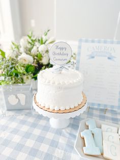 Blue And White Gingham First Birthday, Blue Gingham 1st Birthday, Grandmillenial First Birthday, First Birthday Cake Boy Simple, Classic First Birthday Boy, First Baby Boy Birthday Themes