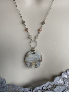 Sterling silver wire, chain, clasp, 25mm chalcedony druzy gemstone,  4mm moonstone beads. The necklace measures 20" long. -Visit our new shop Free Spirit Rox for beautiful collectible crystals, gemstones, and mineral specimens! https://www.etsy.com/shop/FreeSpiritRox Opal Jewellery, Wrapped Necklace, Sterling Silver Wire Wrap, Moonstone Beads, Wire Wrapped Necklace, Buffalo Ny, Opal Jewelry, Silver Wire, Free Spirit