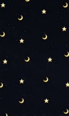 the night sky with stars and crescents is shown in black, yellow and white