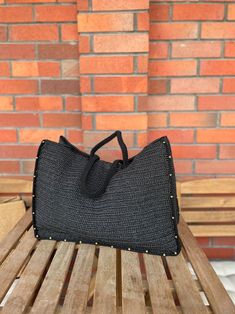 Crochet Raffia Black Tote Bag Straw Summer Beach Woven - Etsy Black Bucket Bag With Large Capacity For Vacation, Black Large Capacity Bucket Bag For Vacation, Casual Black Satchel For Vacation, Beach Square Woven Hobo Bag, Summer Black Shoulder Bag With Handles, Chic Top Handle Shoulder Bag For Beach Season, Square Woven Hobo Bag For Vacation, Summer Beach Satchel With Top Handle, Woven Top Handle Satchel For Beach