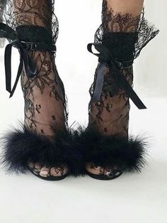 Lace Socks With Heels, Born Shoes Women, Feather Heels, Shoes Hack, Beautiful High Heels, Stunning Shoes, Latest Shoe Trends