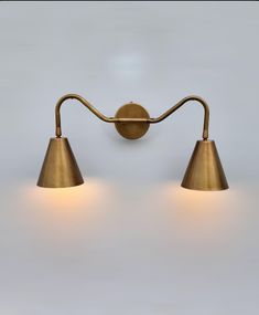 two brass wall lights on a white background