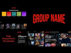 the group name is in red and black, with many different pictures on it's side