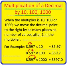 a yellow sign that says multiplication of a number by 10, 100, 000