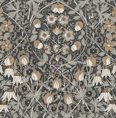 an image of a floral pattern with flowers and leaves on grey background for wallpaper