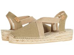 Toni Pons Verdi-V - Women's Shoes : Khaki : Keep your spring look fresh with the Toni Pons Verdi-V slipper. Women's espadrille with a canvas upper. Slip-on closure with elastic bands for a secure fit. Fabric lining. Cushioned footbed. Espadrille-wrapped midsole. Rubber outsole. Made in Spain. Measurements: Heel Height: 1 1 2 in Weight: 8 oz Product measurements were taken using size 39 (US 8-8.5), width M. Please note that measurements may vary by size. Weight of footwear is based on a single it Spring Canvas Slip-ons With Round Toe, Comfortable Closed Toe Espadrilles With Removable Insole, Comfortable Textile Espadrilles For Spring, Adjustable Beige Casual Espadrilles, Closed Toe Canvas Sandals For Beach, Natural Color Slip-ons With Round Toe For Spring, Casual Textile Sandals With Rubber Sole, Summer Everyday Slip-ons With Removable Insole, Casual Canvas Sandals With Rubber Sole