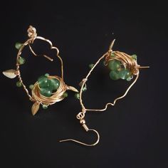 Nature-inspired Green Jewelry With Ear Wire, Nature-inspired Gold Wire Wrapped Earrings, Adjustable Wire Wrapped Nature-inspired Jewelry, Nest Chandelier, Bird Nest Earrings, Copper Bird Earrings, Bird Nest Jewelry, Wire Bird, Botanical Jewelry