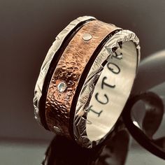 PRODUCT FEATURES ✦ CORE METALS ARE EITHER : * 925K Sterling Silver * Copper ✦ DIMENSIONS * Width: For men 11mm / For women 8mm) * Thickness: 2.0 mm approximately ✦ I write your name, date or any message up to 14 characters inside the wedding ring and you do not pay any additional fee for this, you can see the message you will write in the options. ✦ If you want a different width than the widths I have made here, or you can send me a picture of a model that is completely special for you, which is Silver Hand-forged Wide Band Ring For Anniversary, Handmade Anniversary Ring With Thick Band, Hand Forged Sterling Silver Wide Band Ring For Anniversary, Hand-forged Wide Band Jewelry For Anniversary, Engraved Sterling Silver Wide Band Ring For Anniversary, Luxury Sterling Silver Bands As Gift, Hand Forged Sterling Silver Engraved Ring For Anniversary, Unique Wide Band Jewelry For Anniversary, Unique White Gold Wide Band Ring For Anniversary