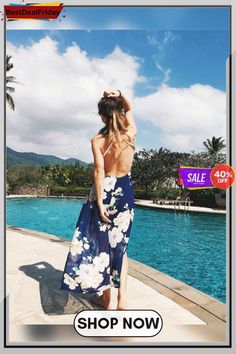 Chiffon Random Floral Print V Neck Beach Maxi Dress P115996 Backless Maxi Dress, Beach Maxi Dress, Swimwear Dress, Backless Maxi Dresses, Summer Patterns, Color Pick, Floral Style, Cheap Dresses, Neck Strap